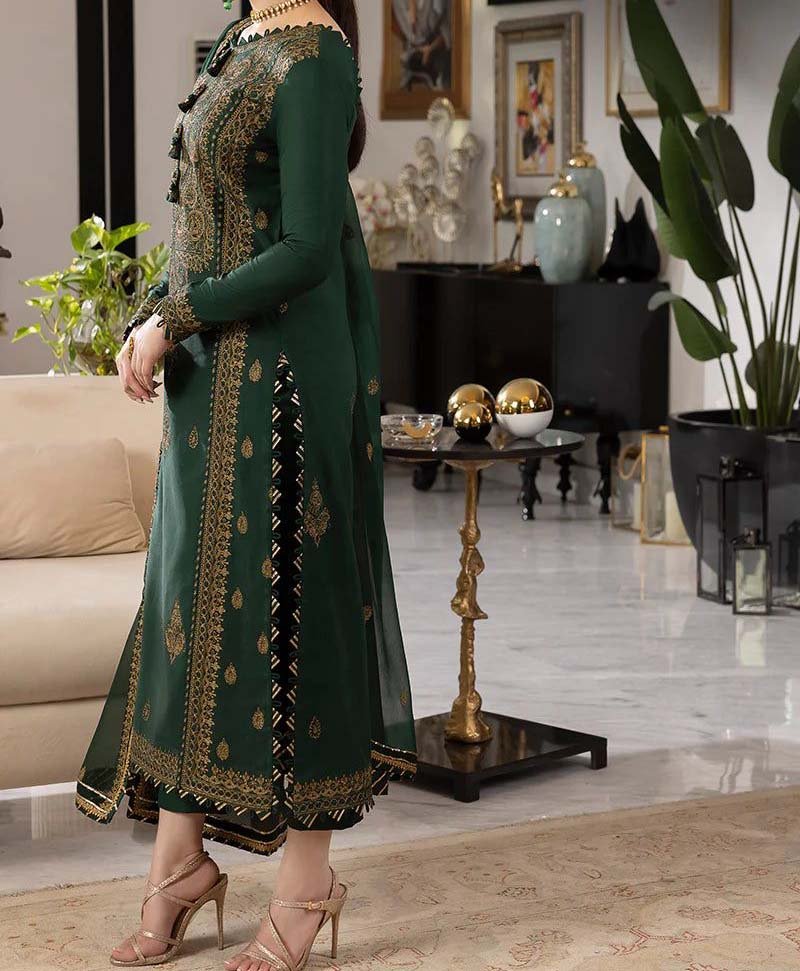 Asim Jofa Embroidered Chiffon 3-Piece with Heavy Spangle Work & Satin Trouser AJ2254 - Image 3