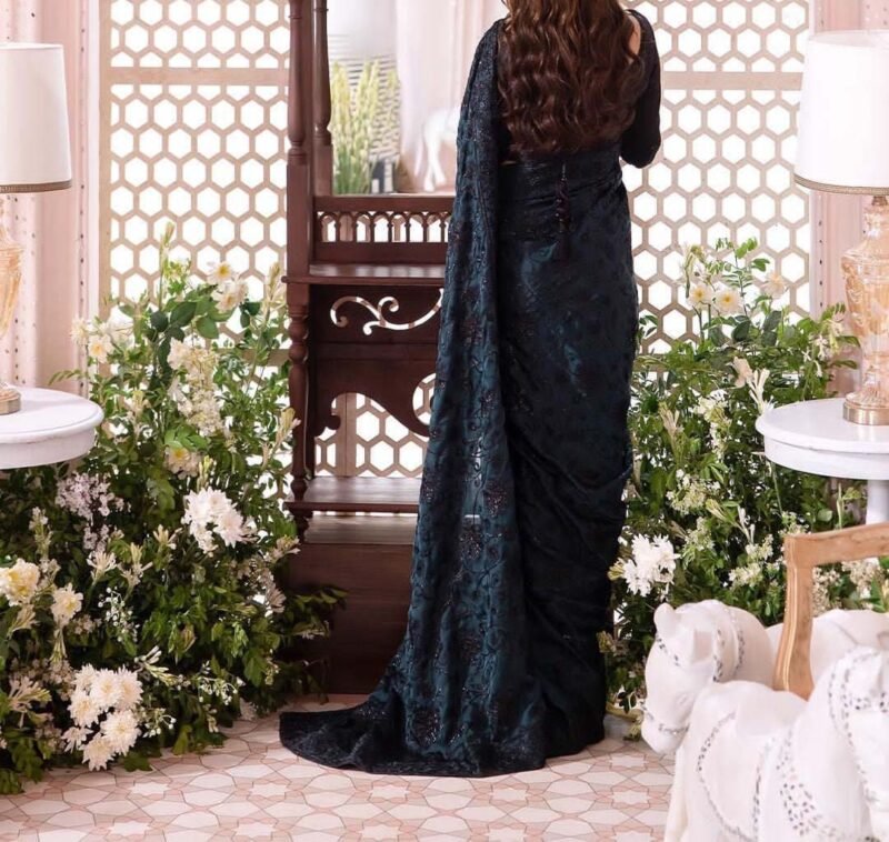 Asim Jofa Luxury Shamosh & Net Embroidered Saree with Satin Silk Pate Coat Unstitched AJ513125 - Image 5