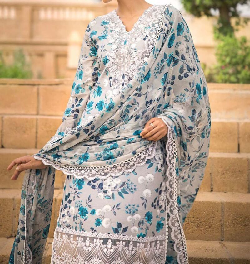 Zainab Chottani Digital Printed Swiss Lawn 3-Piece with Embroidered Neckline & Cotton Net Dupatta ZC5316843 - Image 4