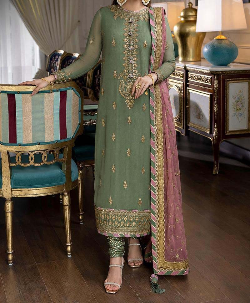 Asim Jofa Luxury Embroidered Chiffon 3-Piece with Jamawar Trouser & Embroidered Dupatta - AJ0001