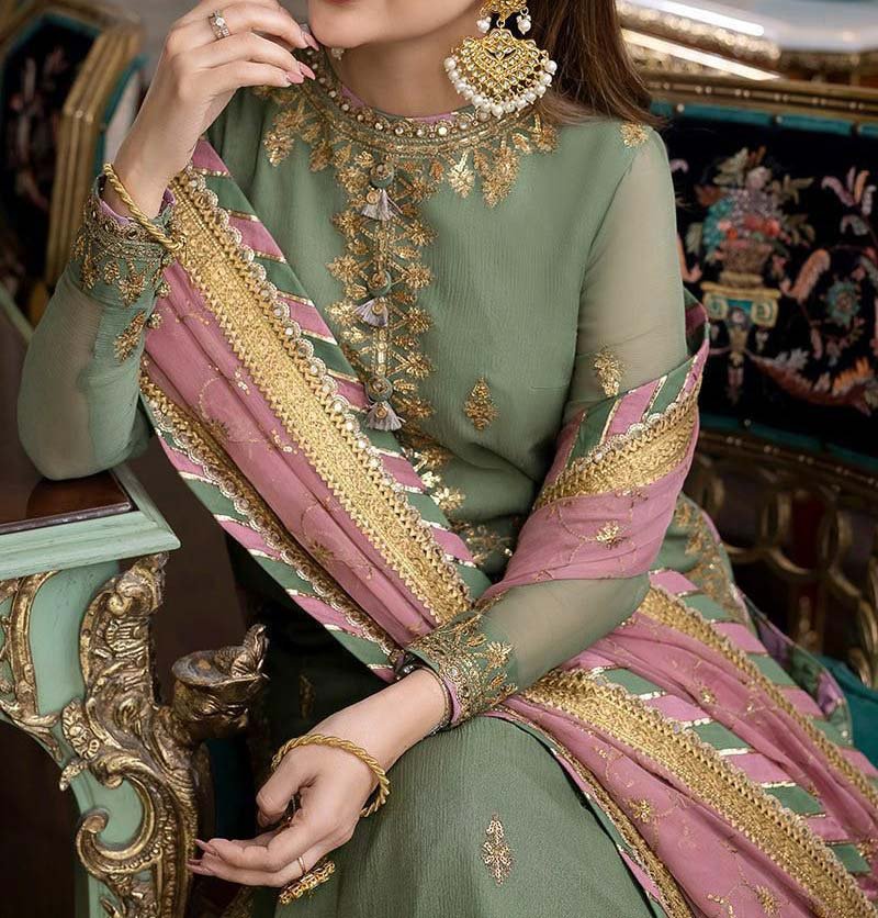 Asim Jofa Luxury Embroidered Chiffon 3-Piece with Jamawar Trouser & Embroidered Dupatta - AJ0001 - Image 5