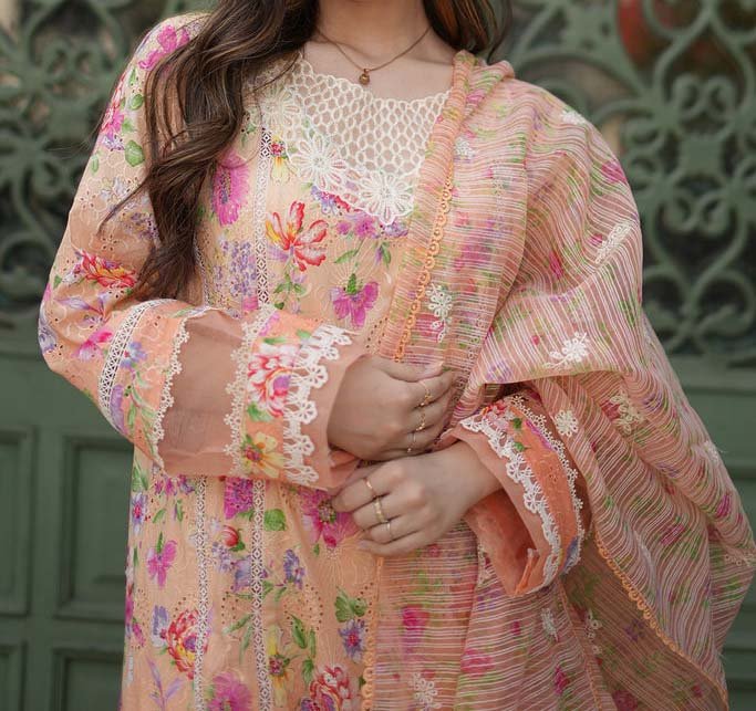 RajBari Printkari Embroidered Lawn Suit Unstitched 3 Piece - Image 3