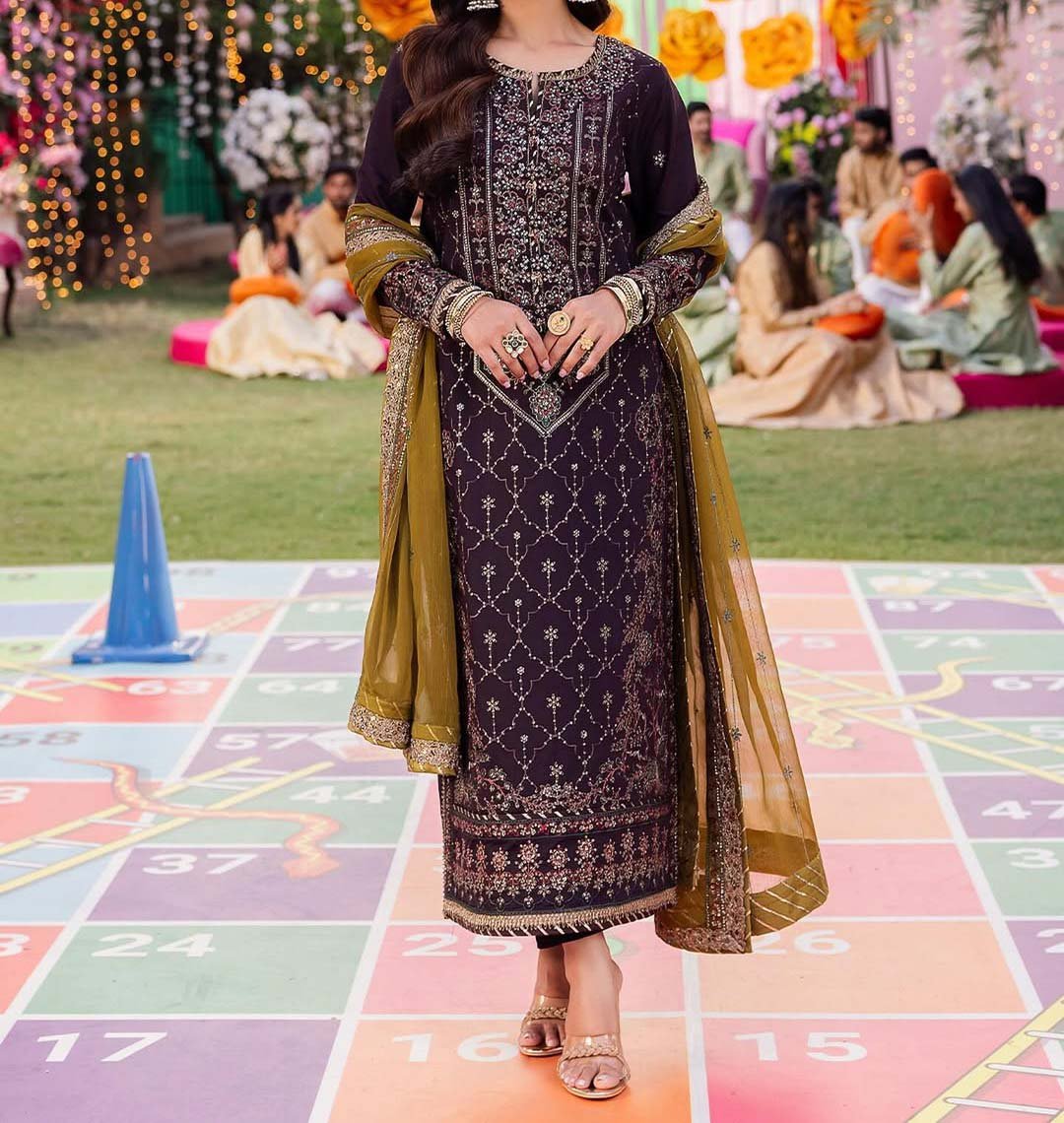 Asim Jofa Heavy Embroidered Chiffon 3-Piece with Silk Trouser & Dupatta Unstitched AJ35435
