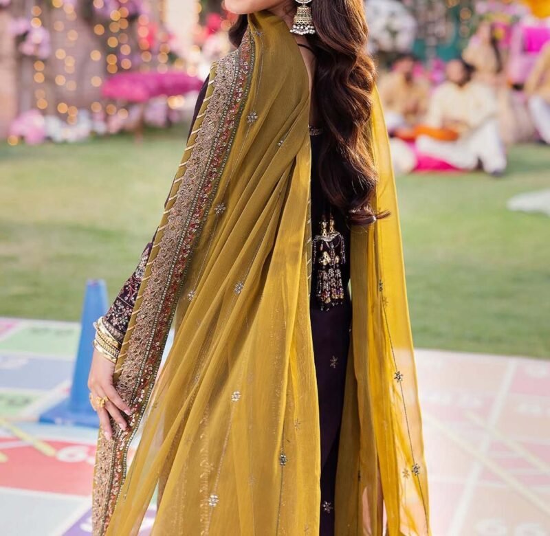 Asim Jofa Heavy Embroidered Chiffon 3-Piece with Silk Trouser & Dupatta Unstitched AJ35435 - Image 5