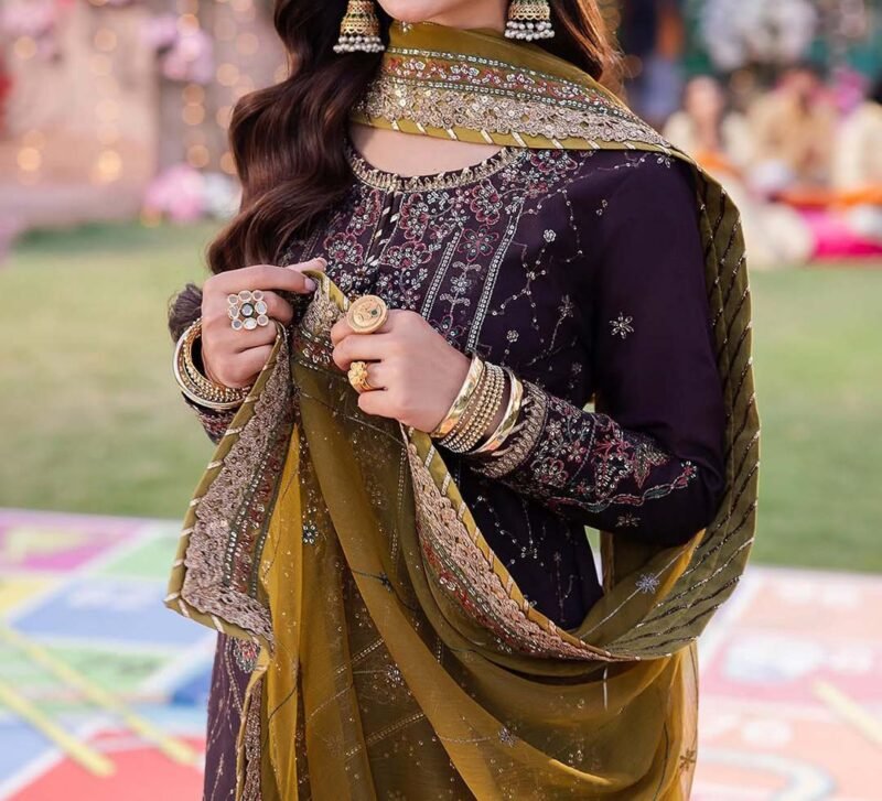 Asim Jofa Heavy Embroidered Chiffon 3-Piece with Silk Trouser & Dupatta Unstitched AJ35435 - Image 6
