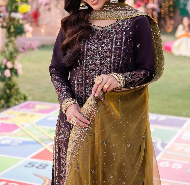 Asim Jofa Heavy Embroidered Chiffon 3-Piece with Silk Trouser & Dupatta Unstitched AJ35435 - Image 4