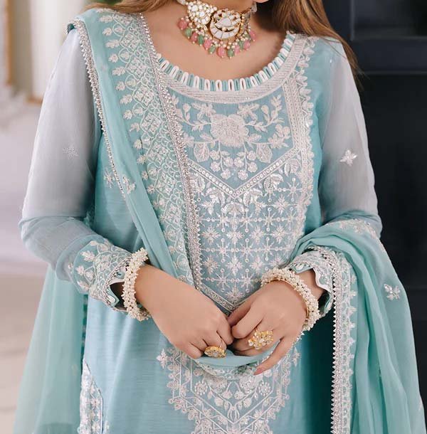 Asim Jofa Embroidered Silk 3-Piece with Chiffon Dupatta & Silk Trouser Unstitched AJ24254 - Image 4