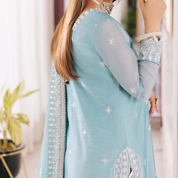 Asim Jofa Embroidered Silk 3-Piece with Chiffon Dupatta & Silk Trouser Unstitched AJ24254 - Image 5