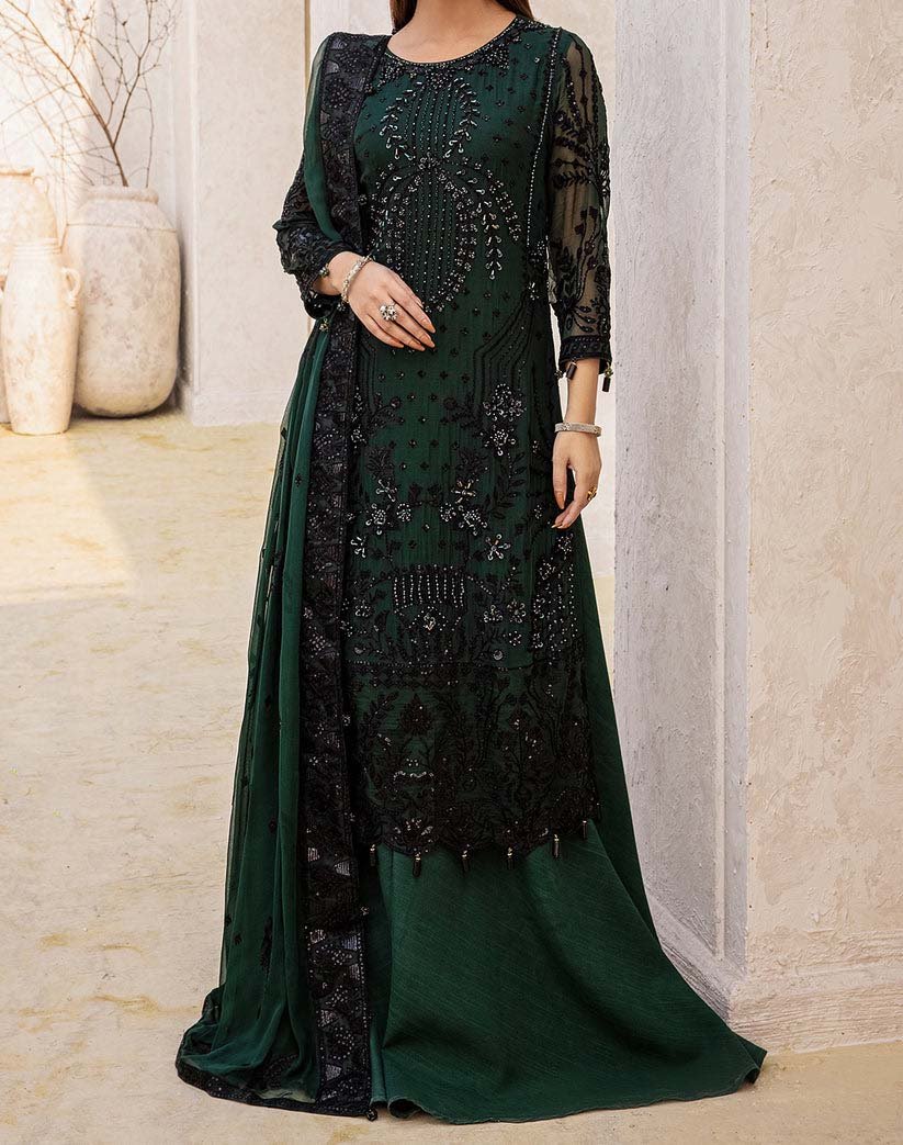 Zebtan Luxury Chiffon Embroidered 3 Pc Unstitched Suite ZR-03 - Image 5