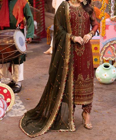 Asim Jofa chiffon embroidered & sequence unstiched 3pc - AJCD-22