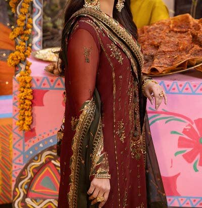 Asim Jofa chiffon embroidered & sequence unstiched 3pc - AJCD-22 - Image 7