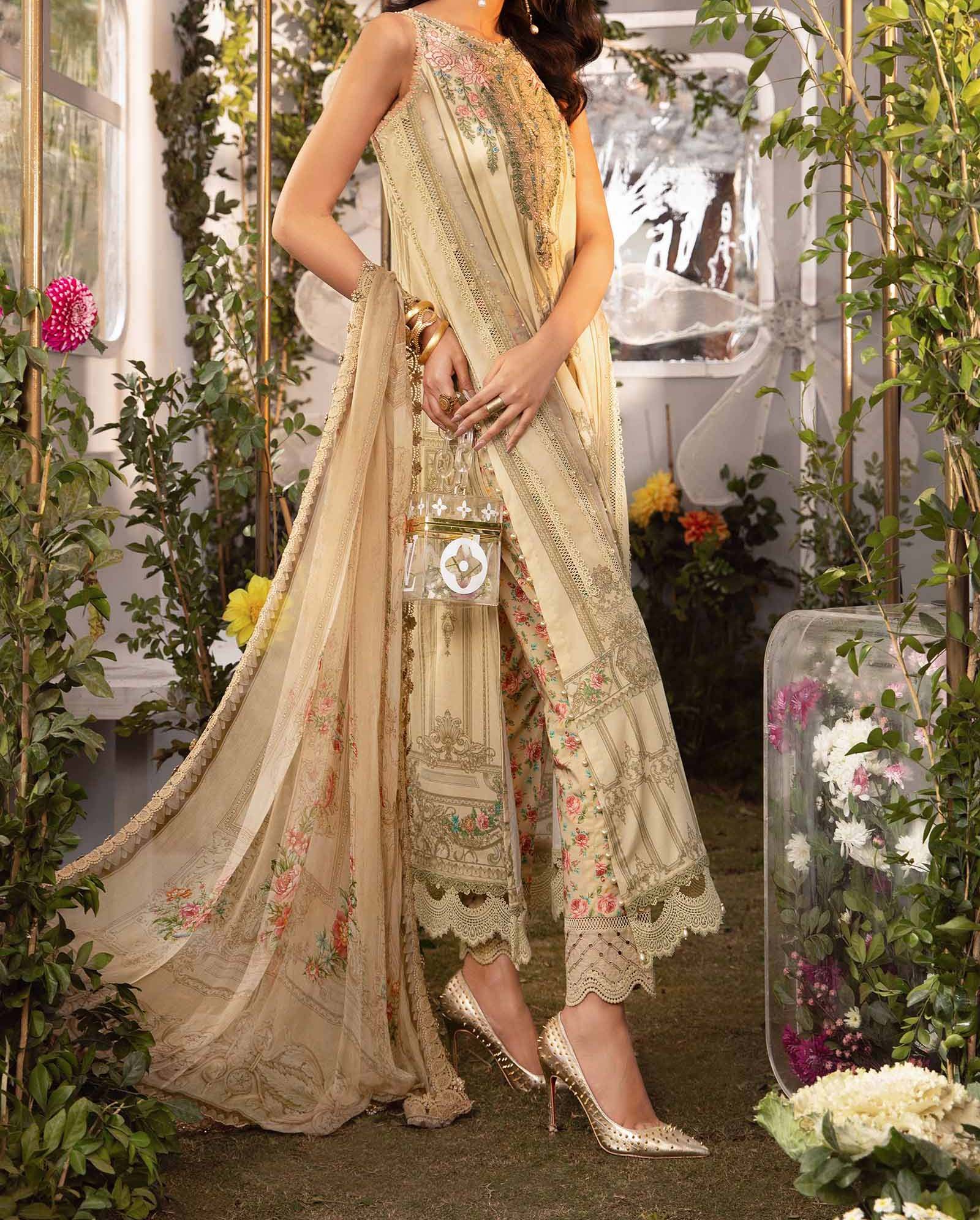 Maria B Embroidered Lawn 3 Piece Unstitched Suit - Image 7