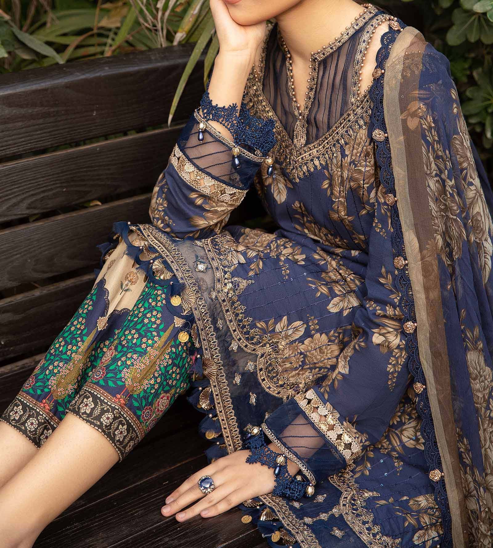Maria B 3 PC Unstitched Printed Embroidered Lawn Dress - Image 2