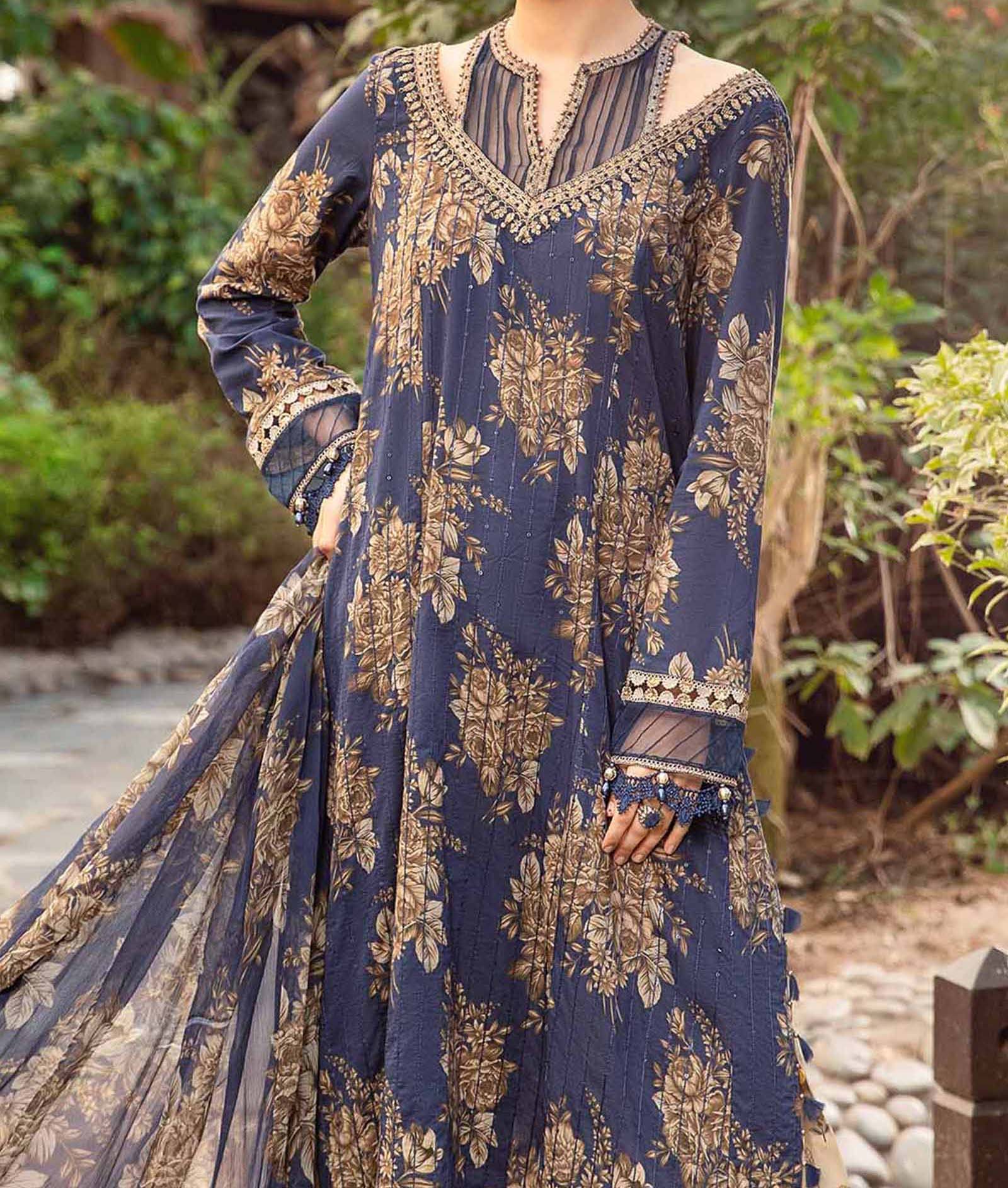 Maria B 3 PC Unstitched Printed Embroidered Lawn Dress - Image 3