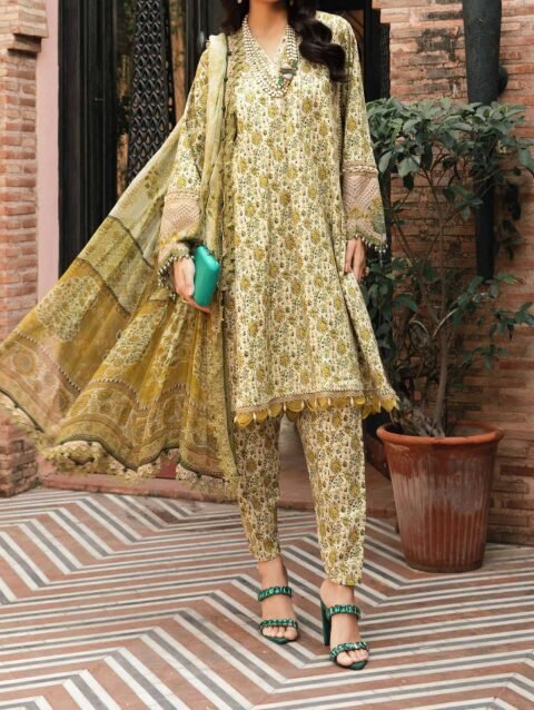 Maria.B Unstitched Heavy Embroidered Lawn Dress With Embroidered Khaddi Dupatta 3PC