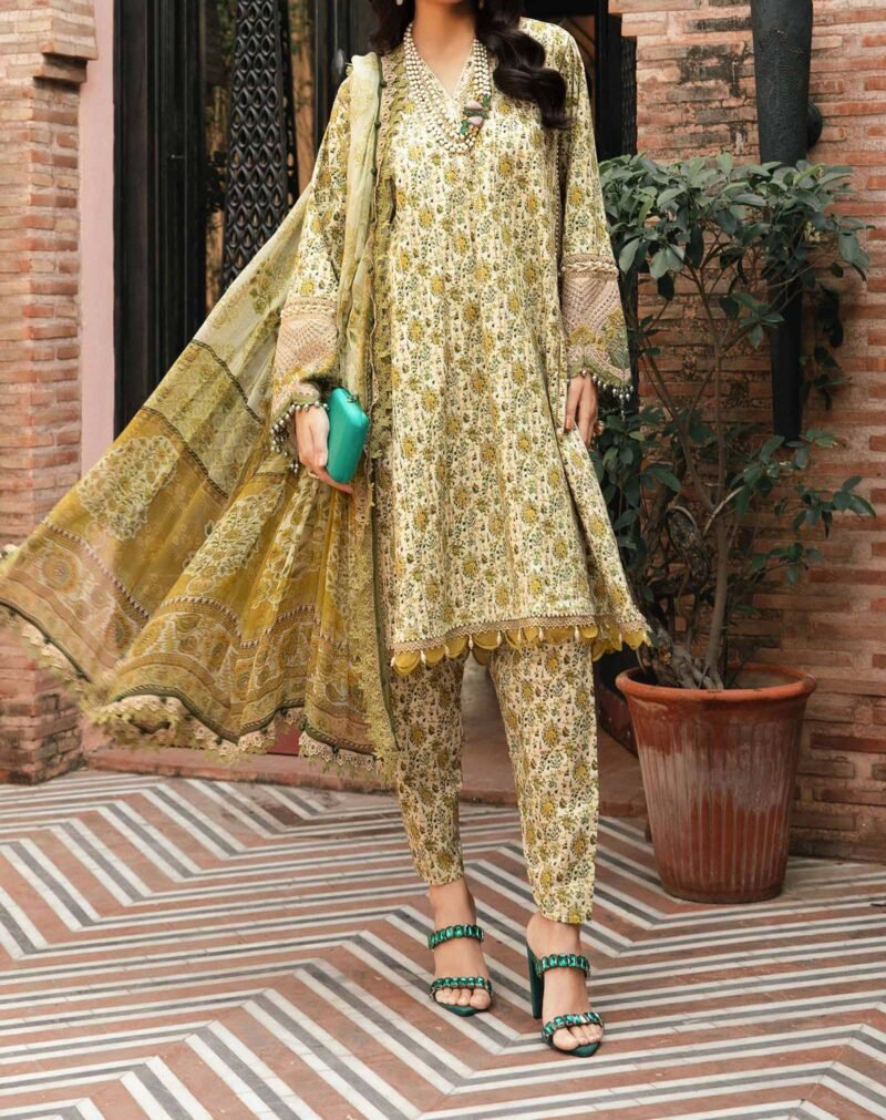 Maria.B Unstitched Heavy Embroidered Lawn Dress With Embroidered Khaddi Dupatta 3PC