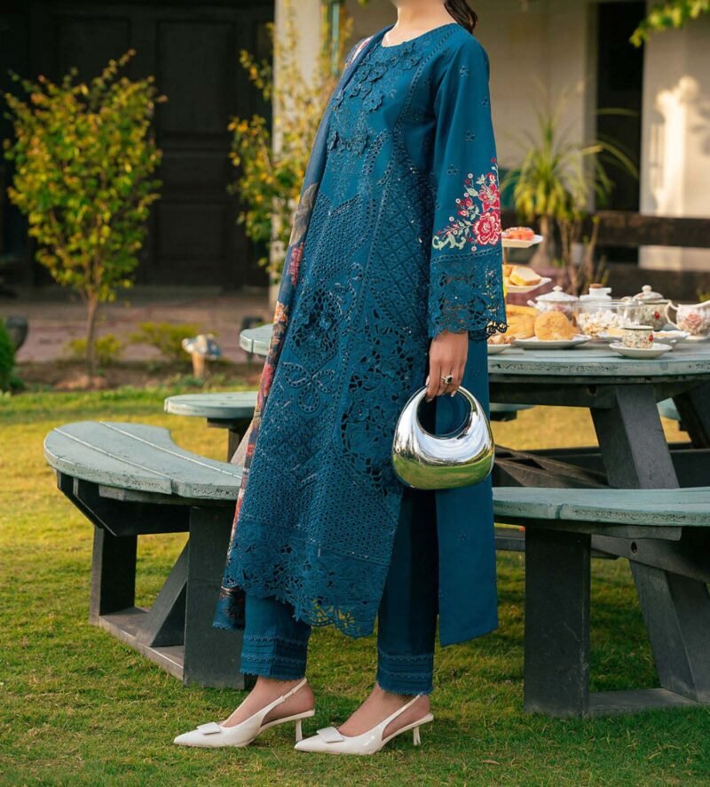 Chikankari Lawn Cotton Embroidered 3-Piece Unstitched with Digital Silk Dupatta - CK242353 - Image 7