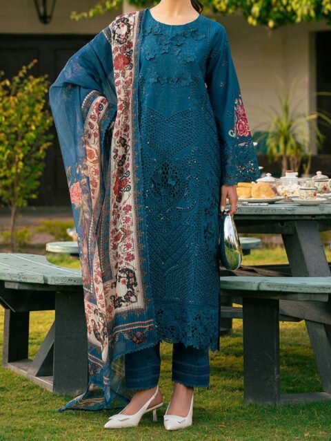 Chikankari Lawn Cotton Embroidered 3-Piece Unstitched with Digital Silk Dupatta - CK242353
