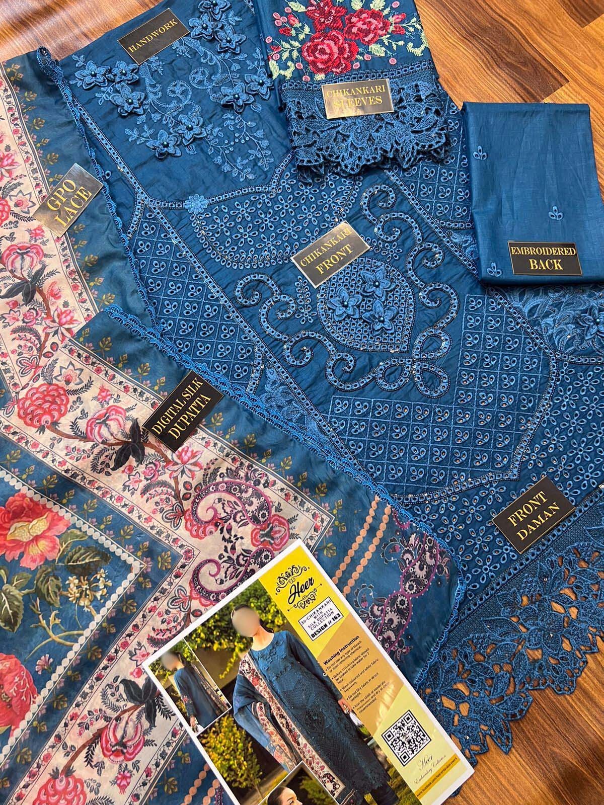 Chikankari Lawn Cotton Embroidered 3-Piece Unstitched with Digital Silk Dupatta - CK242353 - Image 12