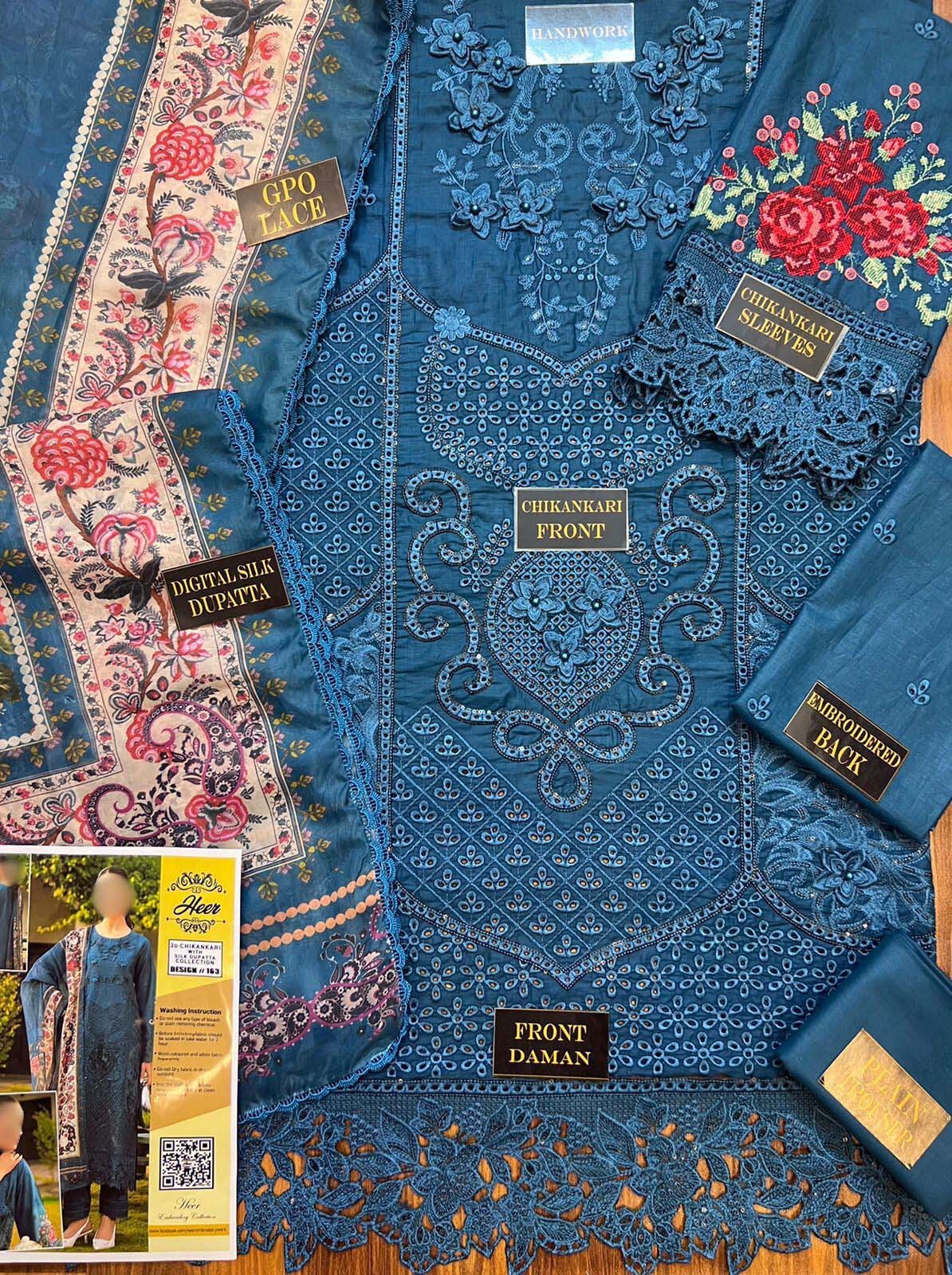 Chikankari Lawn Cotton Embroidered 3-Piece Unstitched with Digital Silk Dupatta - CK242353 - Image 13