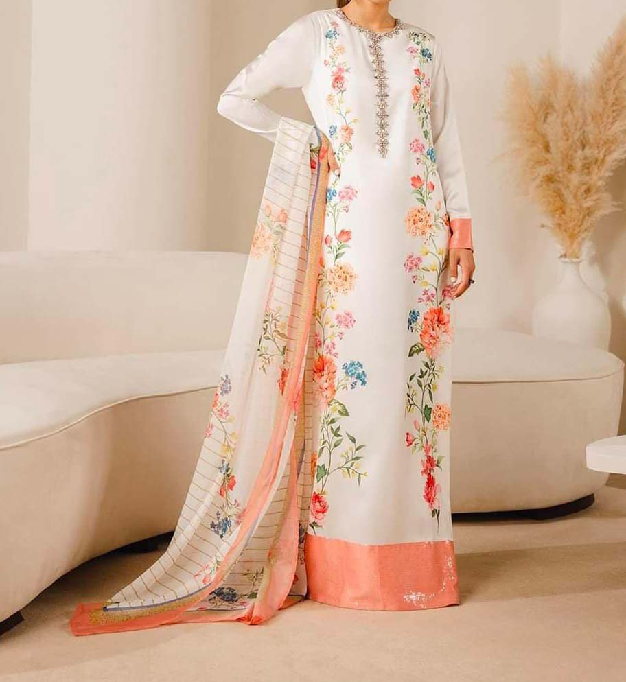 LULUSAR SILK 3PEC HEAVY EMBROIDERED STONE HAND WORK UNSTICHED L624642
