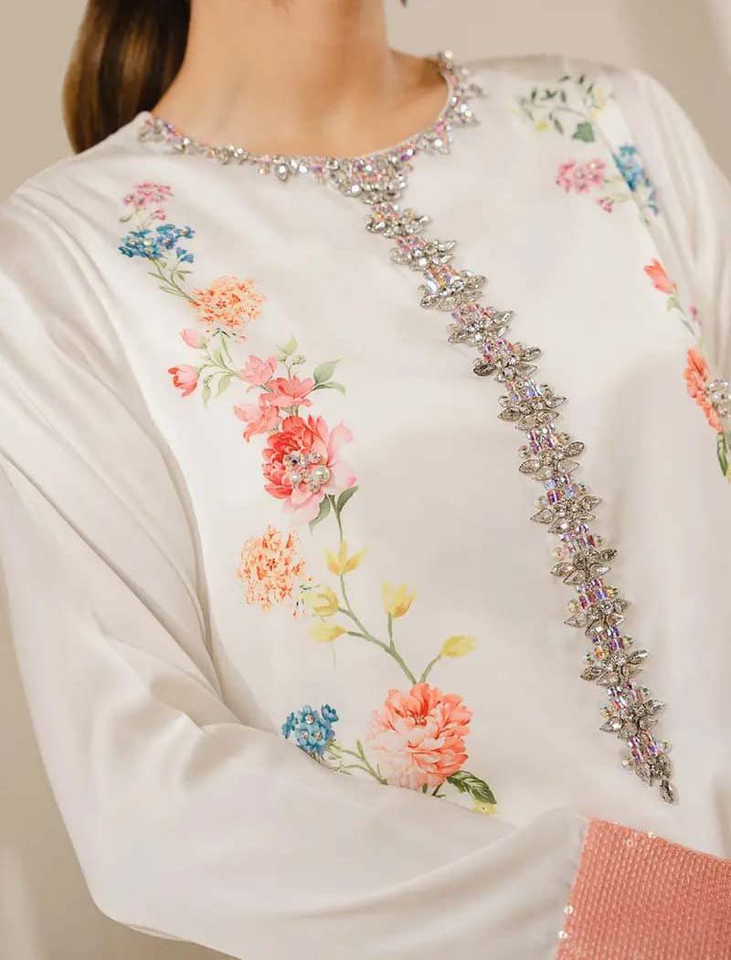 LULUSAR SILK 3PEC HEAVY EMBROIDERED STONE HAND WORK UNSTICHED L624642 - Image 3