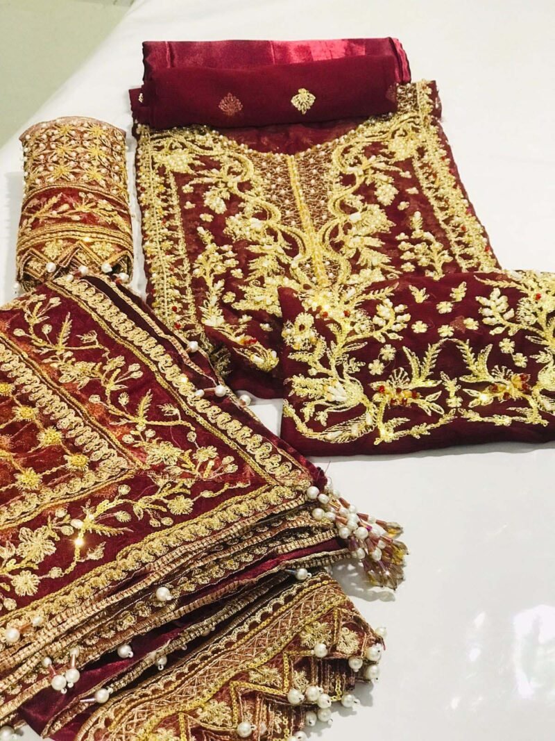 Gulaal 3PC Maroon Formal Collection Chiffon GLLP24V120 - Image 5