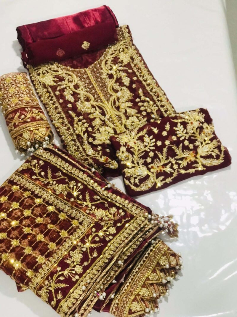 Gulaal 3PC Maroon Formal Collection Chiffon GLLP24V120 - Image 6
