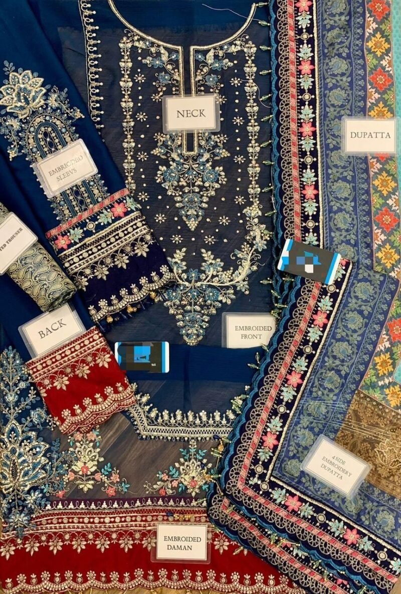 Maria B Blue Embroidered Unstitched 3 Piece Chiffon Suit MBL-BD-2407-22 - Image 5