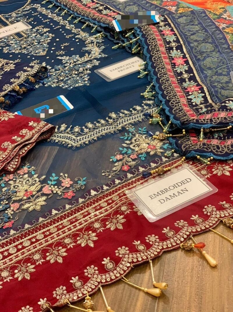 Maria B Blue Embroidered Unstitched 3 Piece Chiffon Suit MBL-BD-2407-22 - Image 6