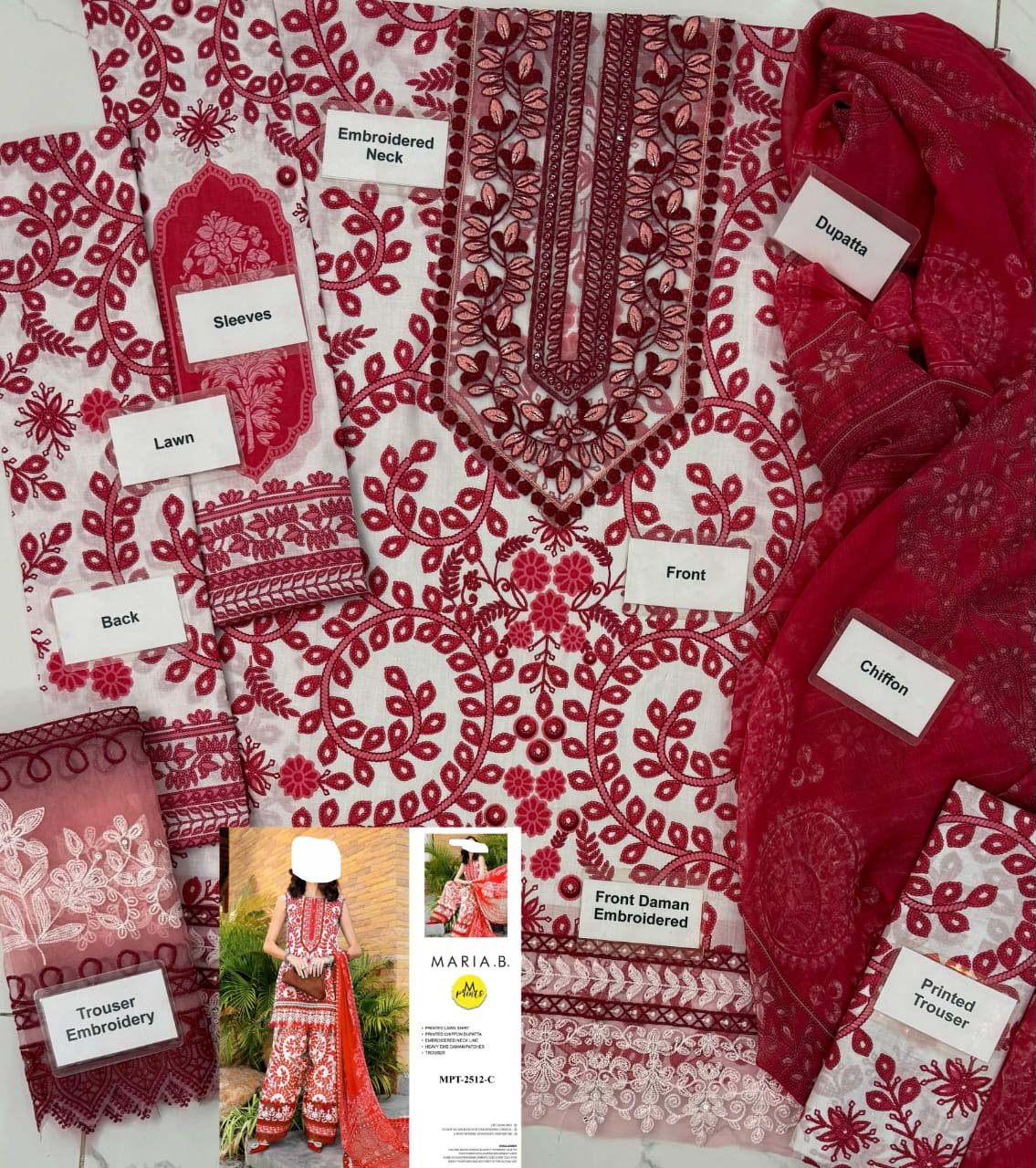MARIA B 3 Piece Unstitched Printed Lawn Suit - MPT-3543 - Image 2