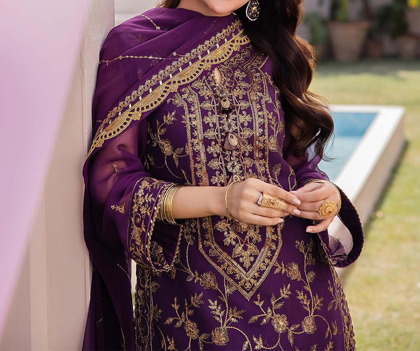 ASIM JOFA EMBROIDERED CHIFFON UNSTITCHED 3 PCS - AJ6845616 - Image 7