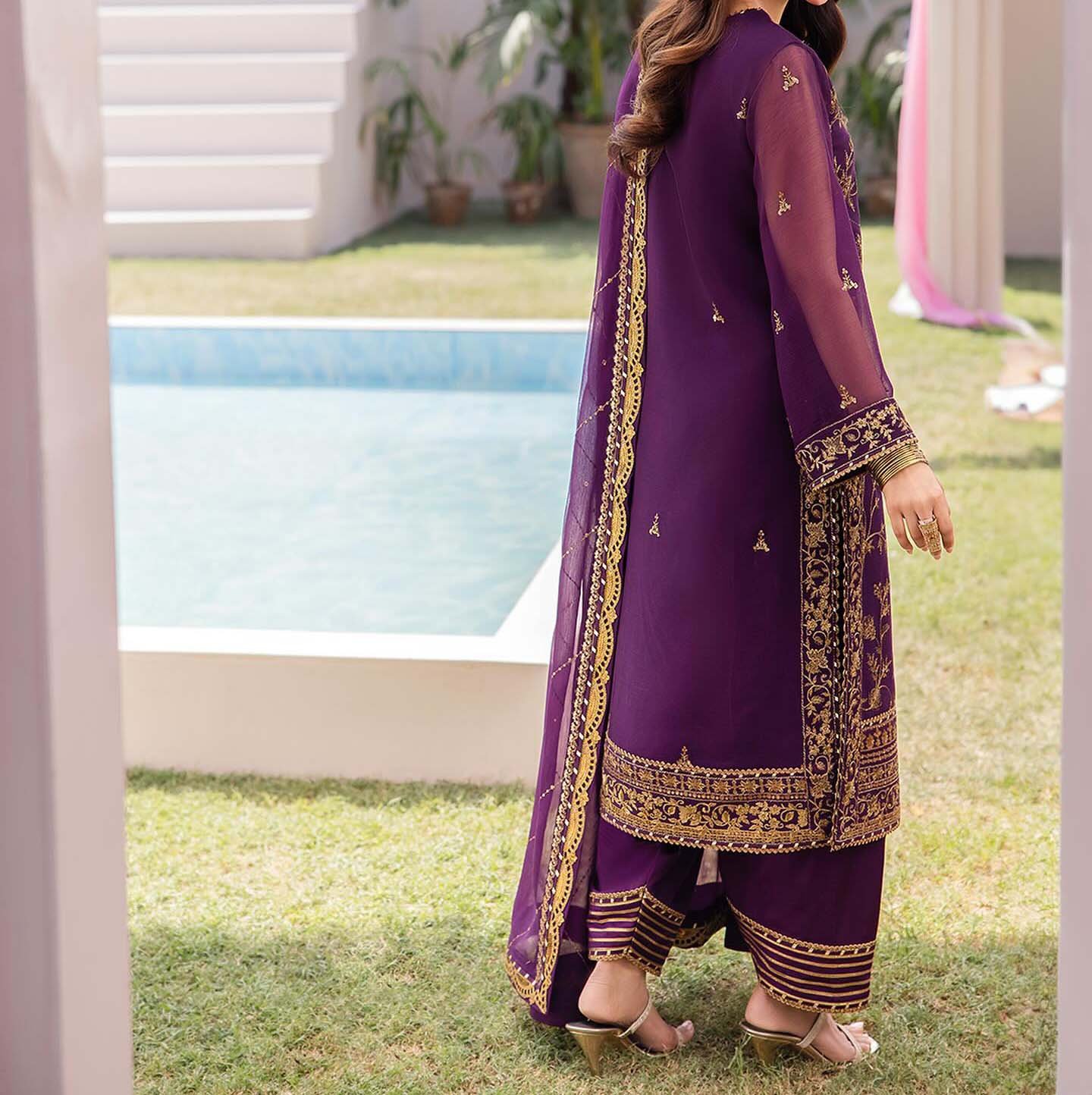 ASIM JOFA EMBROIDERED CHIFFON UNSTITCHED 3 PCS - AJ6845616 - Image 5