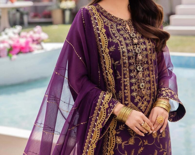 ASIM JOFA EMBROIDERED CHIFFON UNSTITCHED 3 PCS - AJ6845616 - Image 4