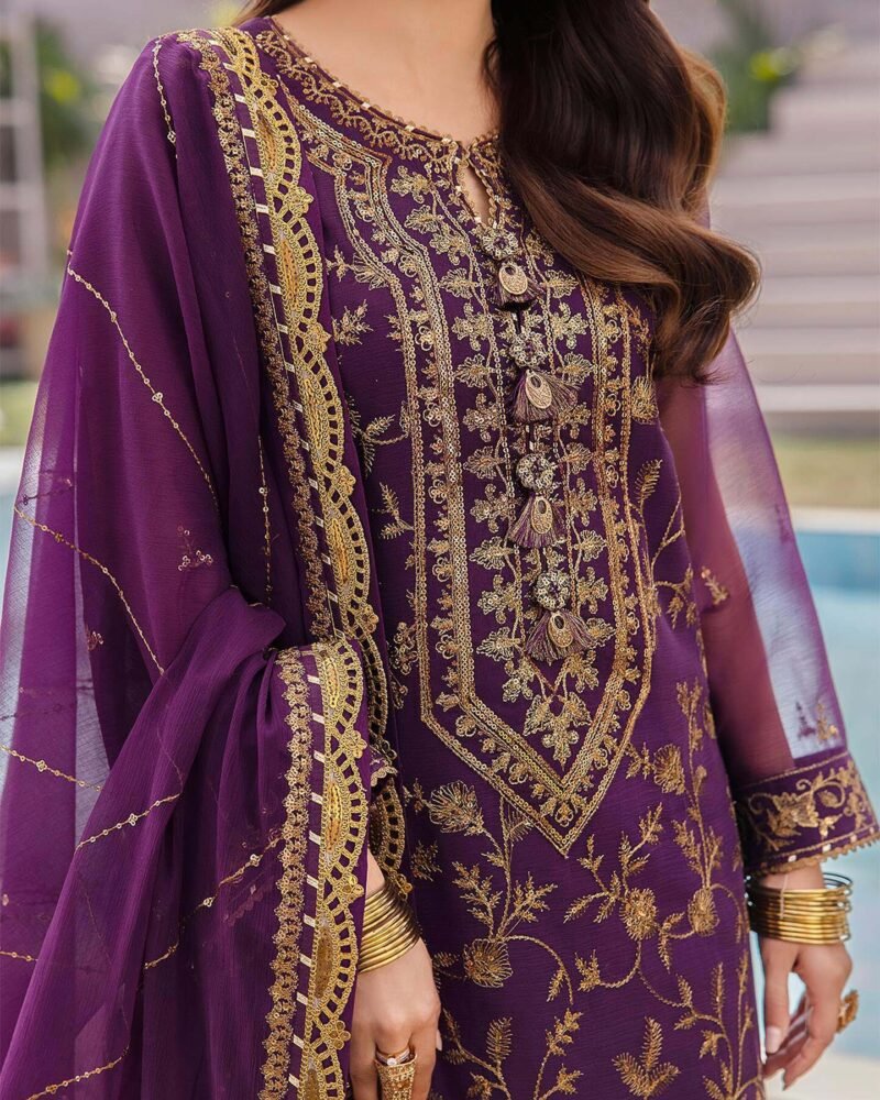 ASIM JOFA EMBROIDERED CHIFFON UNSTITCHED 3 PCS - AJ6845616 - Image 2