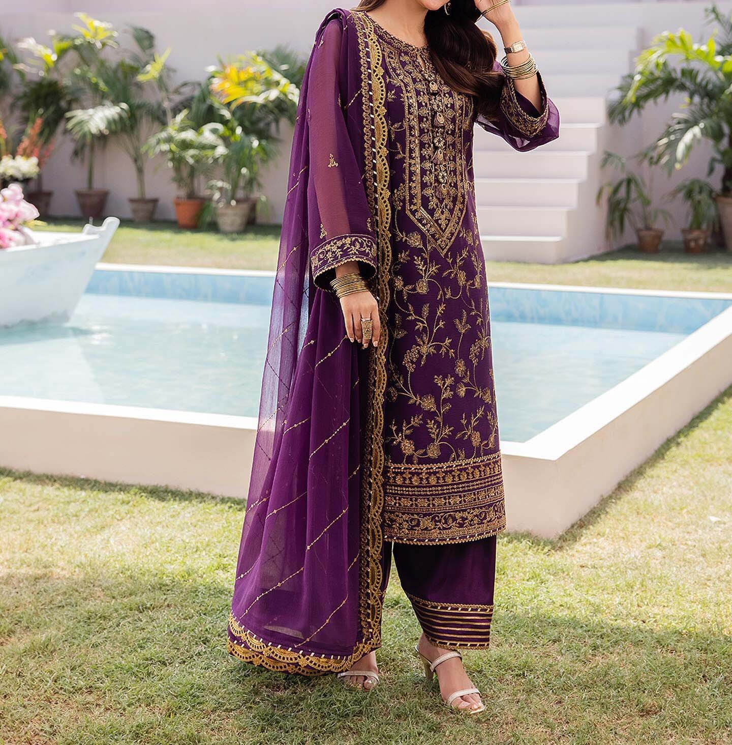 ASIM JOFA EMBROIDERED CHIFFON UNSTITCHED 3 PCS - AJ6845616