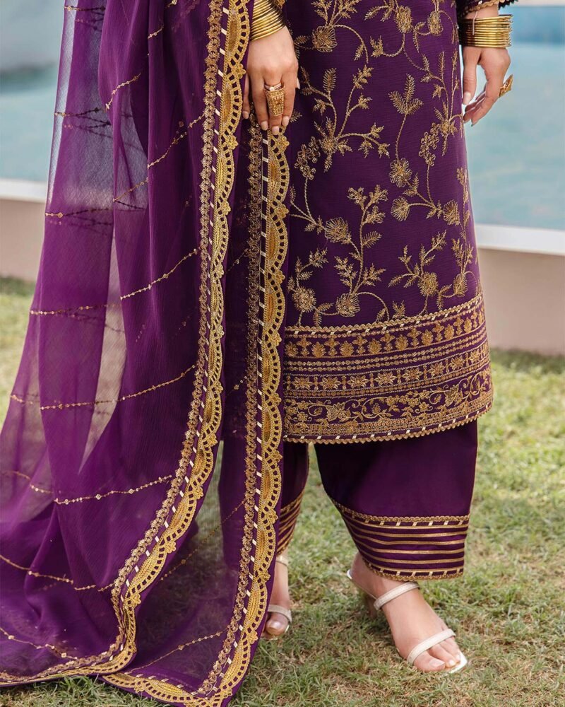 ASIM JOFA EMBROIDERED CHIFFON UNSTITCHED 3 PCS - AJ6845616 - Image 3