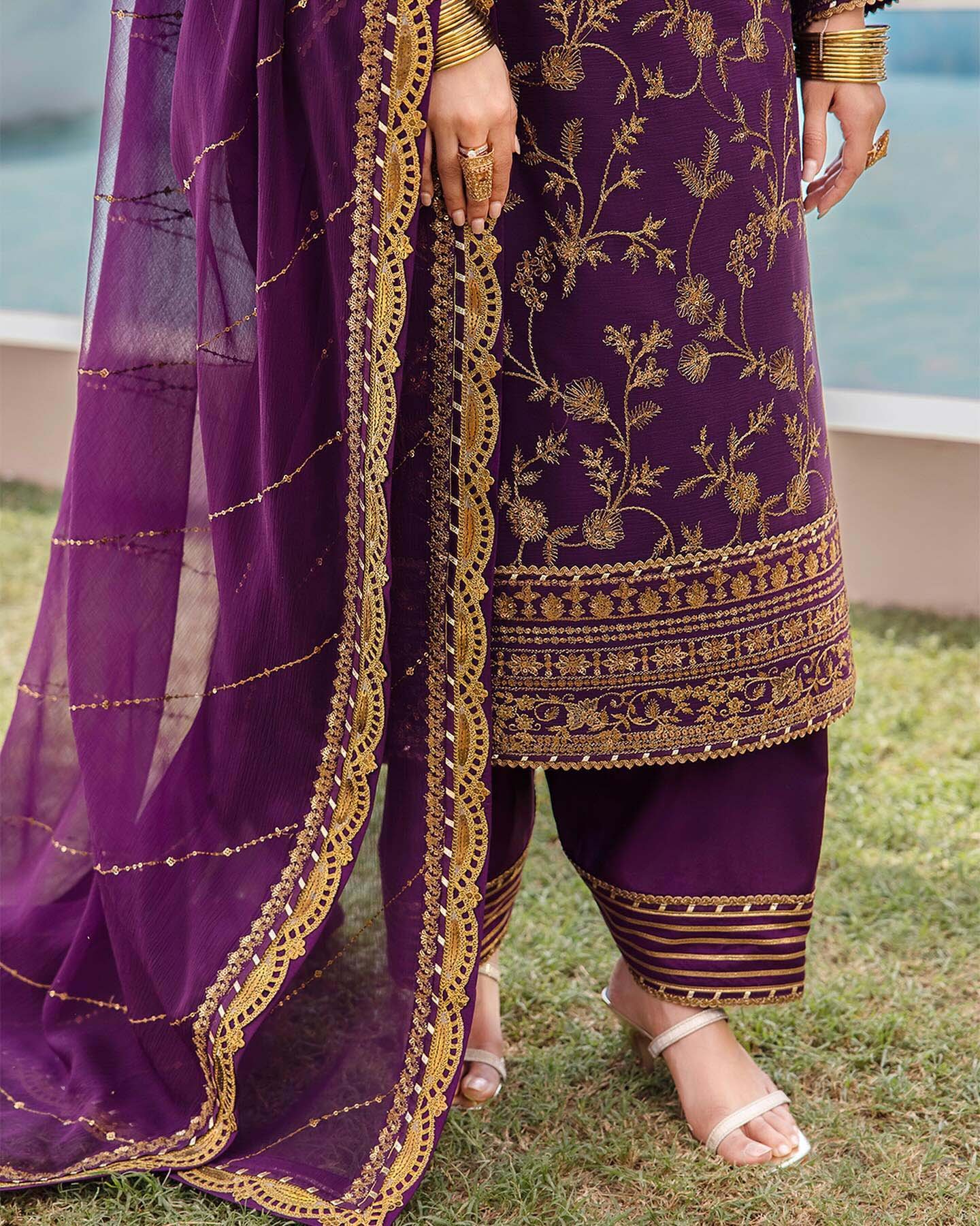 ASIM JOFA EMBROIDERED CHIFFON UNSTITCHED 3 PCS - AJ6845616 - Image 3