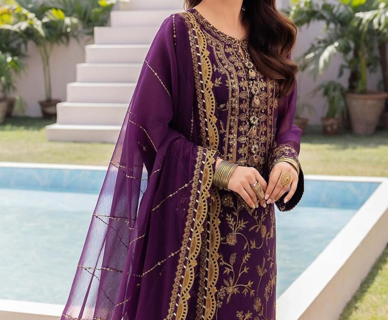 ASIM JOFA EMBROIDERED CHIFFON UNSTITCHED 3 PCS - AJ6845616 - Image 6
