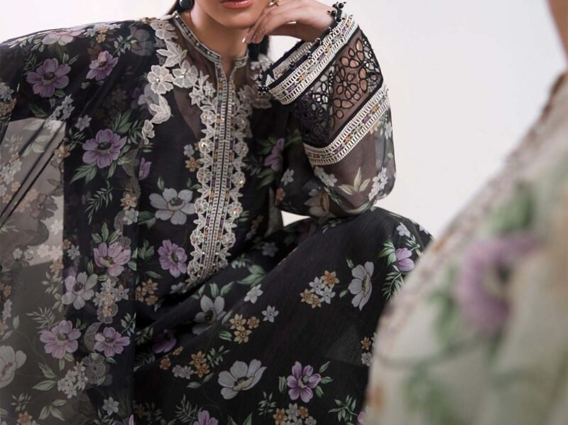 Baroque Cotton Net Embroidered 3-Piece with Organza Dupatta - BQ2228 - Image 3