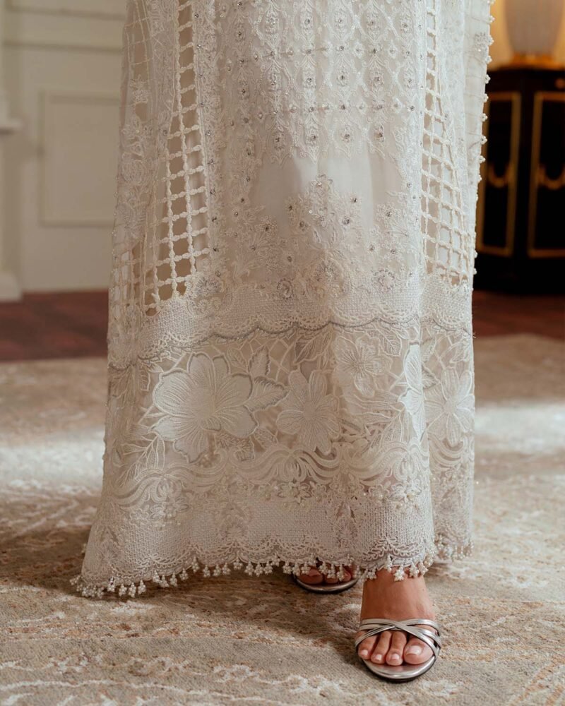 Baroque Embroidered Chiffon 3-Piece with Net Dupatta & Silk Trouser BQ324345 - Image 5