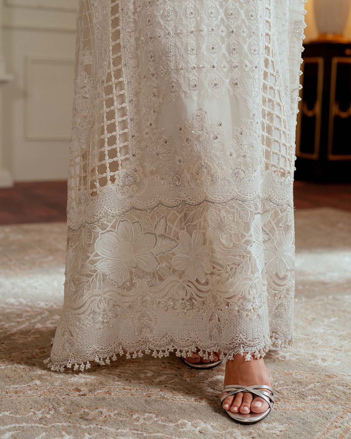 Baroque Embroidered Chiffon 3-Piece with Net Dupatta & Silk Trouser BQ324345 - Image 5