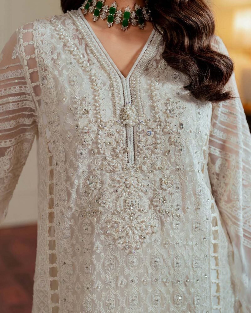 Baroque Embroidered Chiffon 3-Piece with Net Dupatta & Silk Trouser BQ324345 - Image 4