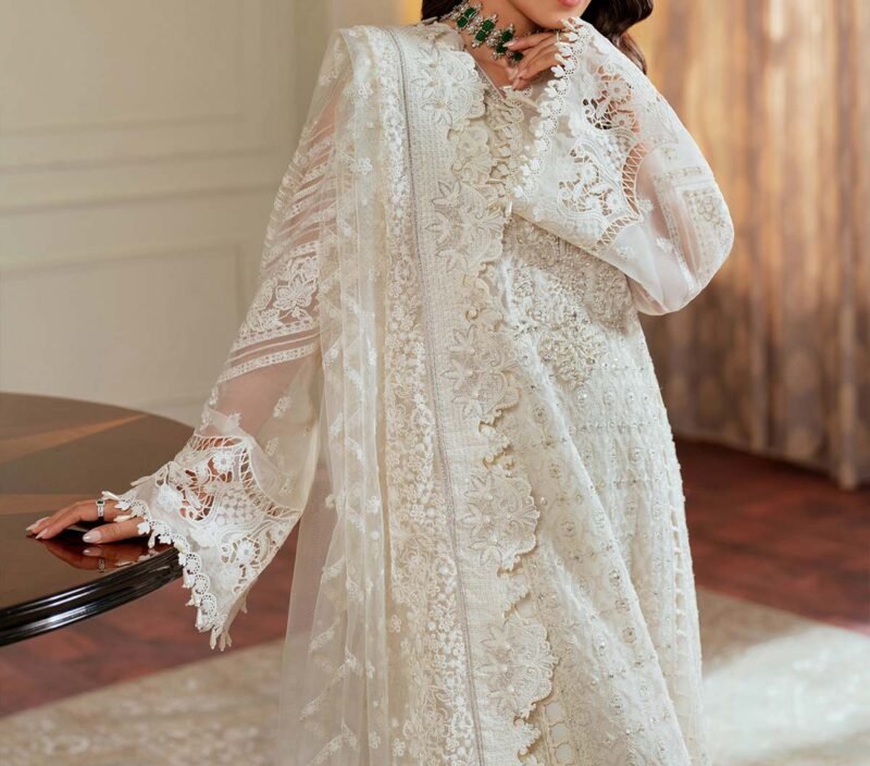 Baroque Embroidered Chiffon 3-Piece with Net Dupatta & Silk Trouser BQ324345 - Image 7
