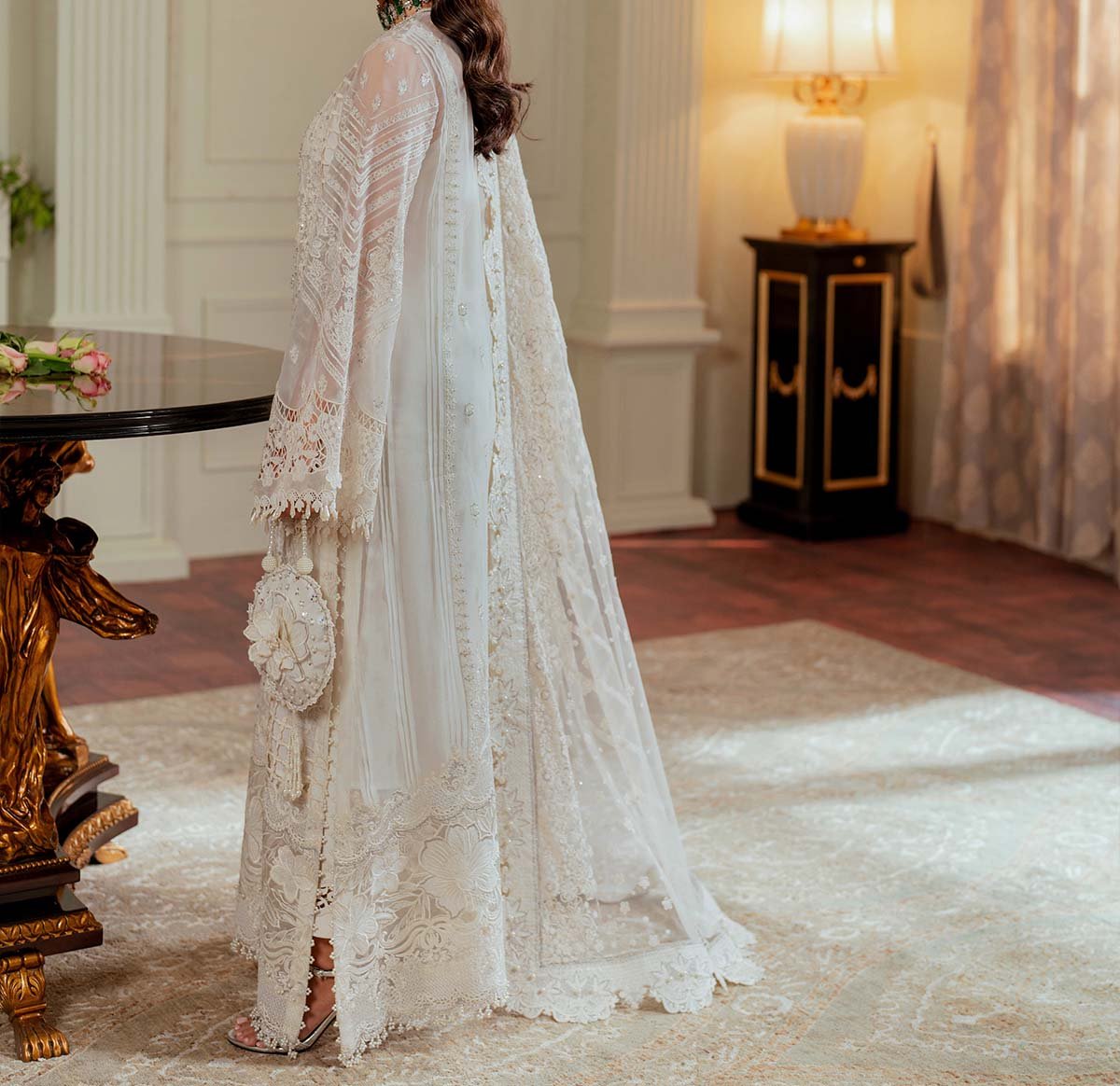 Baroque Embroidered Chiffon 3-Piece with Net Dupatta & Silk Trouser BQ324345 - Image 8