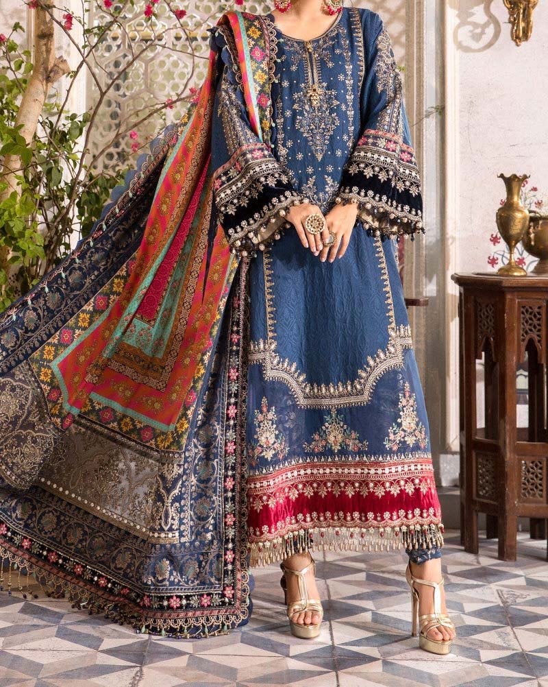 Maria B Blue Embroidered Unstitched 3 Piece Chiffon Suit MBL-BD-2407-22 - Image 2