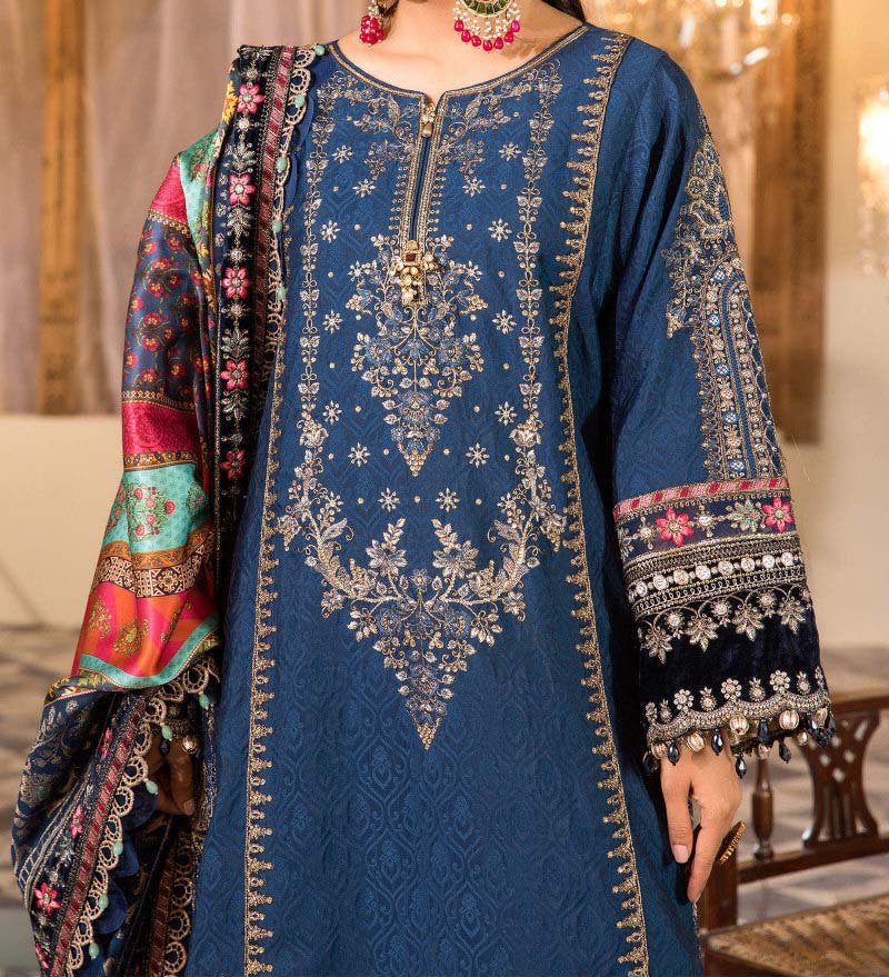 Maria B Blue Embroidered Unstitched 3 Piece Chiffon Suit MBL-BD-2407-22 - Image 3