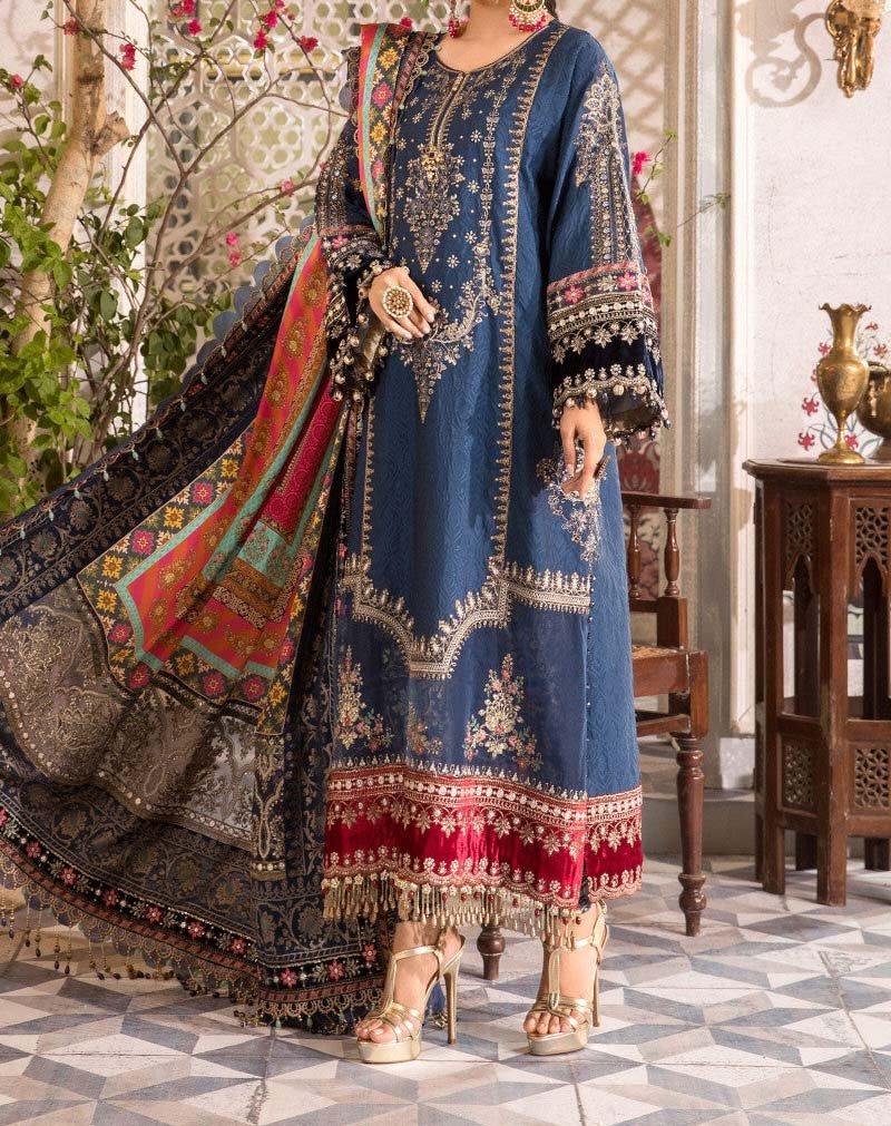 Maria B Blue Embroidered Unstitched 3 Piece Chiffon Suit MBL-BD-2407-22