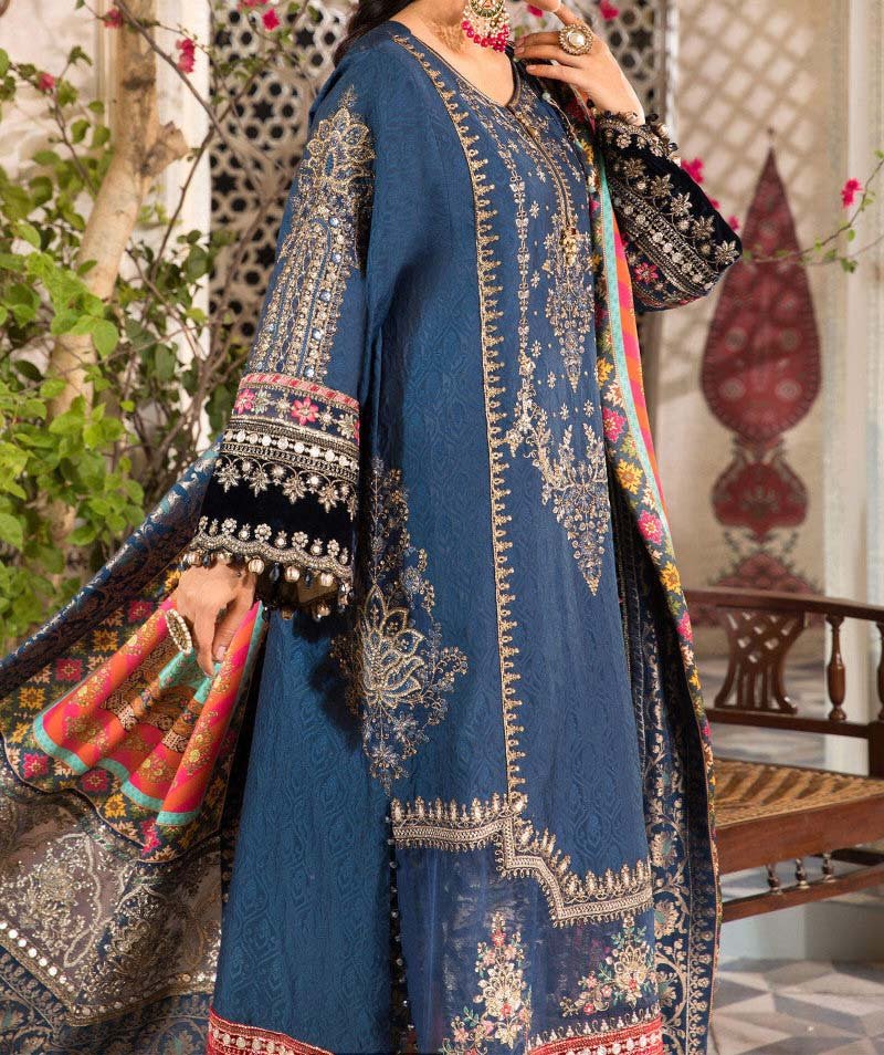 Maria B Blue Embroidered Unstitched 3 Piece Chiffon Suit MBL-BD-2407-22 - Image 4