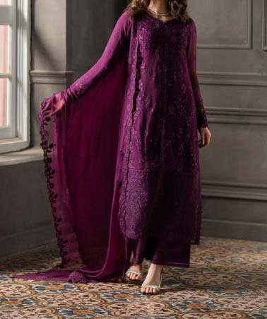 Azure Luxury Embroidered Chiffon 3-Piece with Silk Trouser & Dupatta - AZ68413 - Image 2